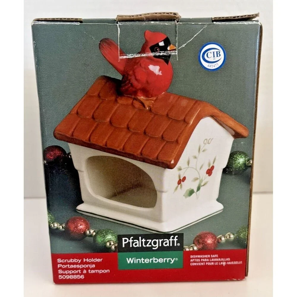 Pfaltzgraff Winterberry Cardinal Birdhouse Scrubby Holder Sponge Caddy 5098856